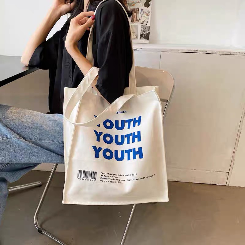Túi tote vải canvas giá rẻ đeo chéo đi học có khóa kéo phong cách Ulzzang TT500