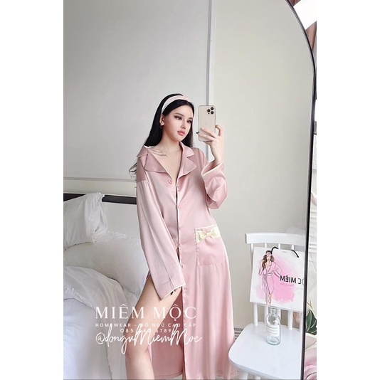 Đầm váy mặc nhà tay dài dáng dài LỤA LATIN sang trọng chuẩn hàng QCCC (bầu bí mặc được)