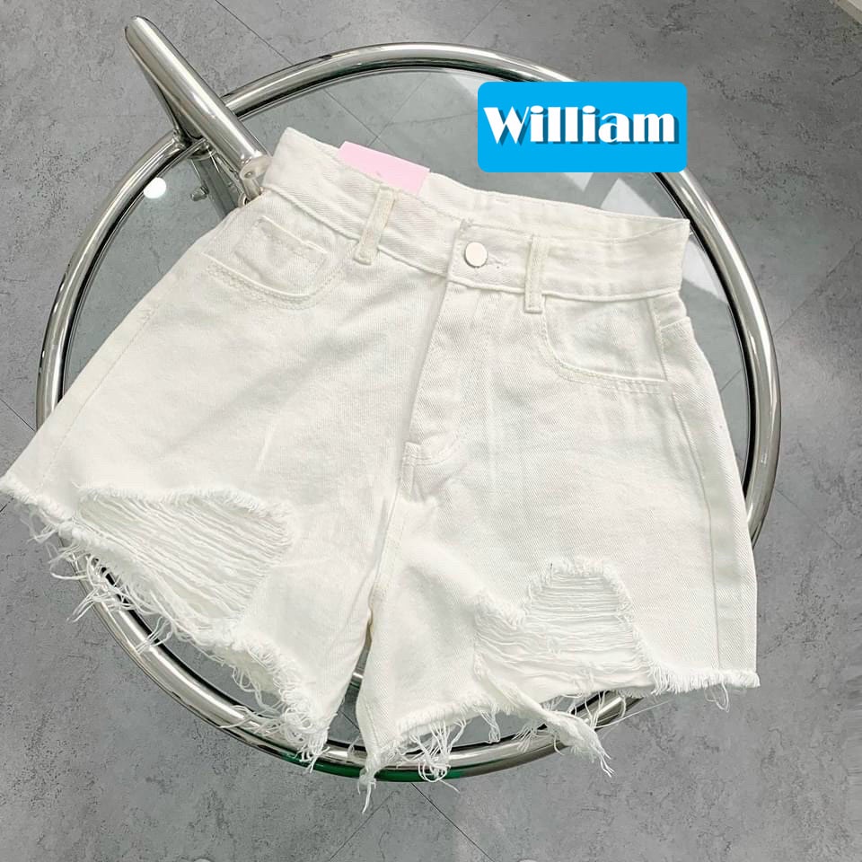 Quần short jean nữ trắng vải denim rách bền đẹp dễ phối đồ William - AT199