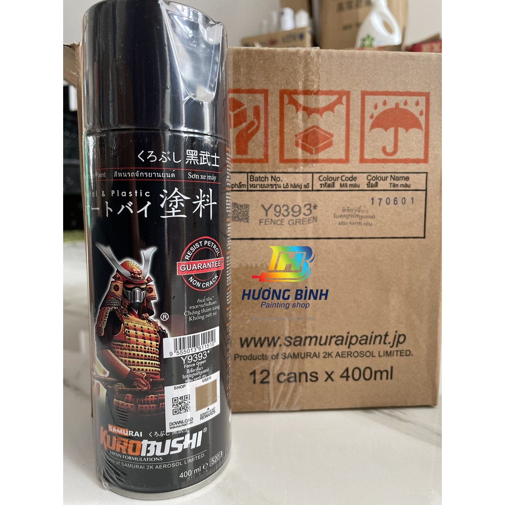 Sơn xịt SAMURAI Y9393 - màu Xanh Rêu (cần sơn trên nền màu Bạc) (400ml)