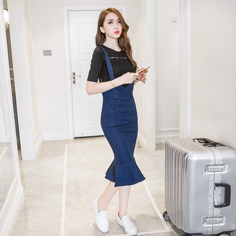 Đầm Yếm Jean 2 Dây Đuôi Cá, đầm yếm, yếm jean, đầm, đầm jean, đầm thiết kế