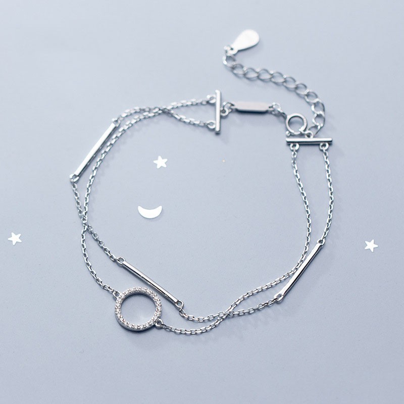 Vòng tay nữ bạc Ý s925 hai lớp mặt tròn S2757 - AROCH Jewelry