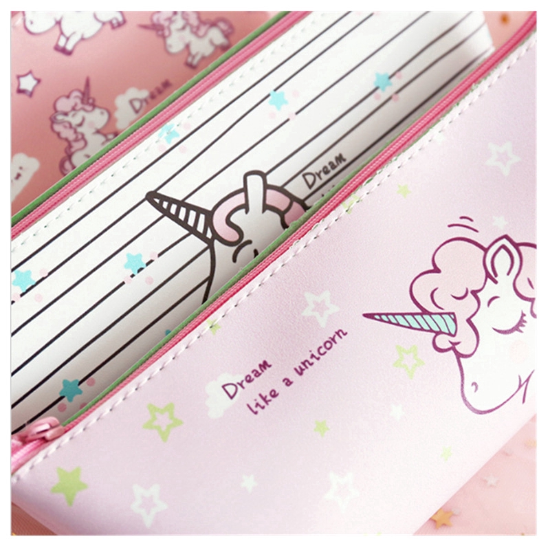 Phiên bản Nhật Bản và Hàn Quốc của Cô gái màu hồng dễ thương Hộp đựng bút mềm Unicorn Túi lưu trữ văn phòng phẩm cho học sinh Hộp đựng bút chì tươi nhỏ
