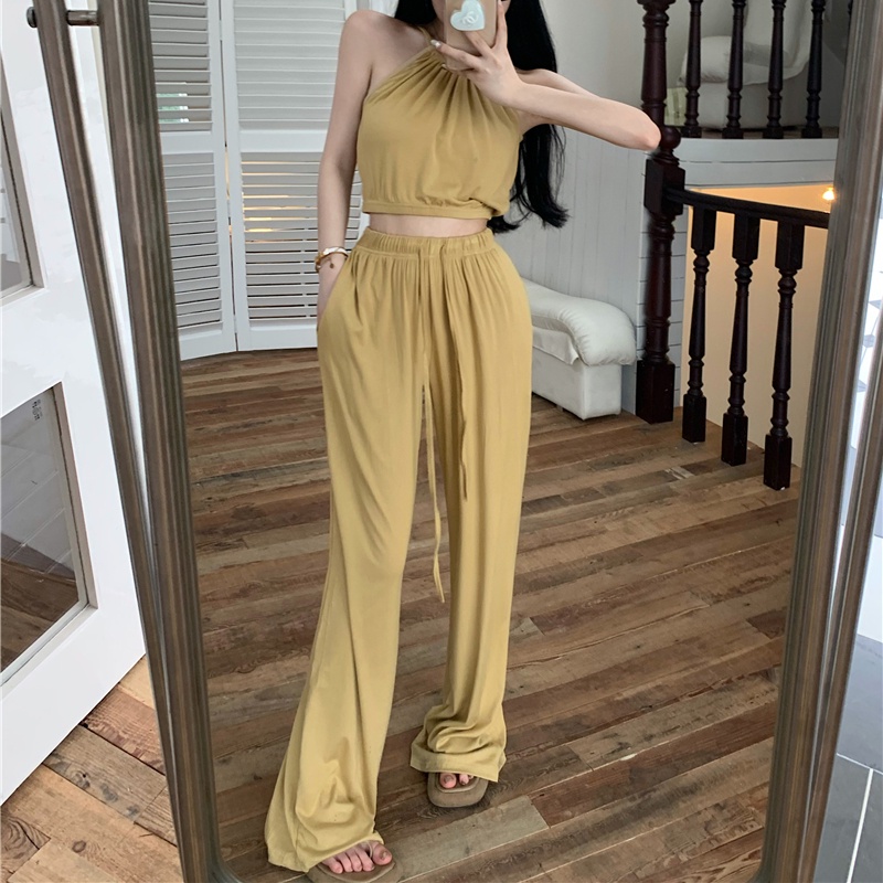 Set Áo Ống + Quần Dài Ống Rộng Thiết Kế Đơn Giản Thời Trang Quyến Rũ Cho Nữ