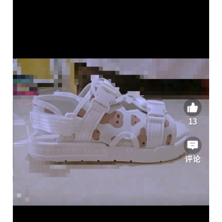 Giày Sandal Trắng Hoạ Tiết Hạt Đậu Phong Cách Ulzzang
