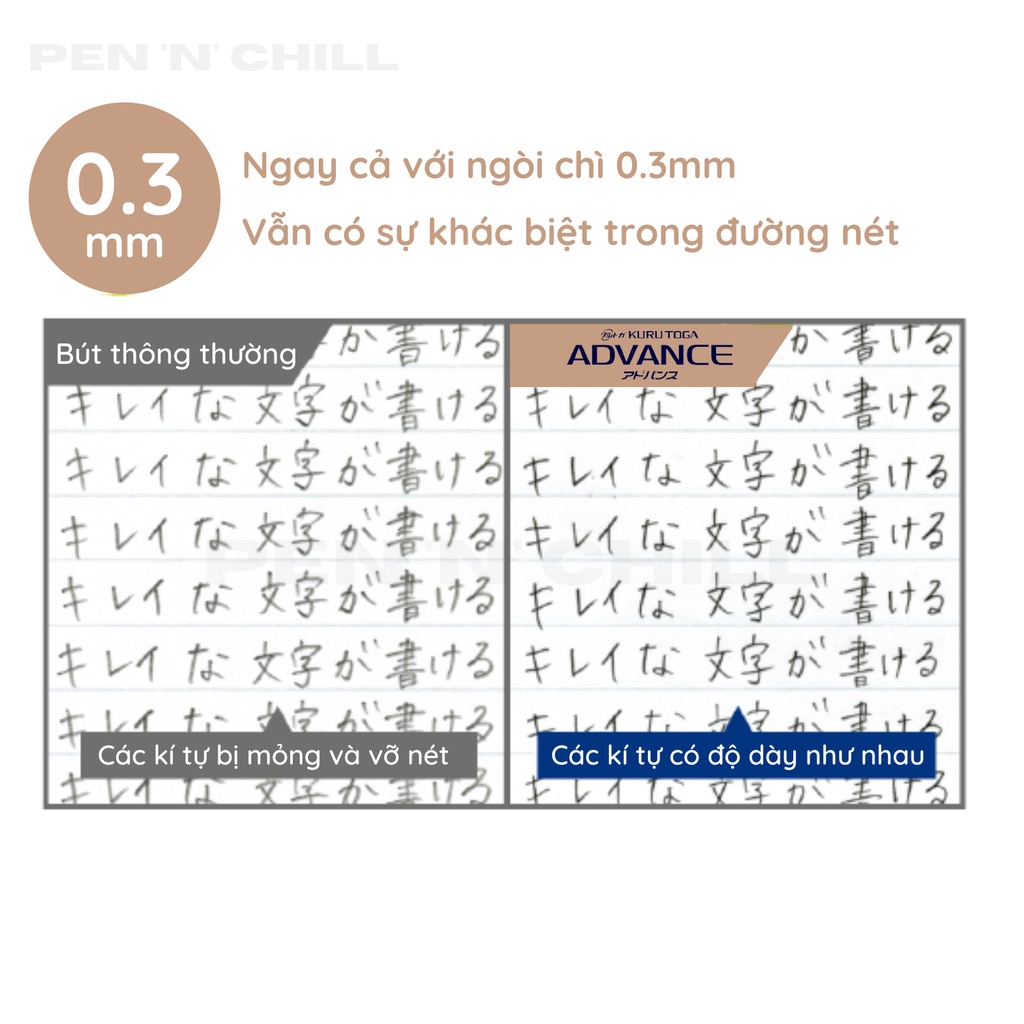 Bút chì bấm xoay tự động Uni Kuru Toga Advance M5-559 cỡ ngòi 0.3mm/0.5mm