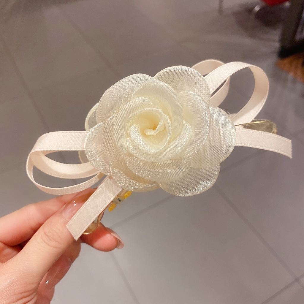 2021 New Beige Camellia Hairpin French Hair Band Fragrant Wind Rose Fresh Fairy Bride Hair Accessories Hairpin