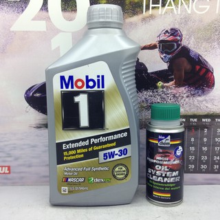 Nhớt Mobil 1 5W30 Gold 946ml và súc động cơ Bluechem