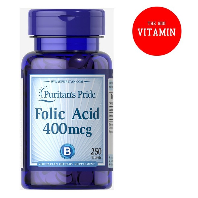 Bổ máu, ngăn ngừa thiếu máu Puritan's Pride Folic Acid 400mcg 250 viên