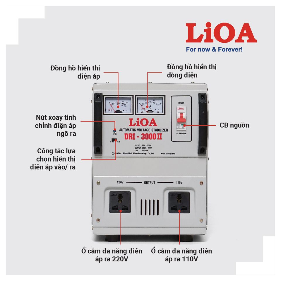 [FREESHIP] Ổn áp LiOA 3KVA DRI-3000II dải 90V 1 pha - LiOA Nhật Linh 3KW 3000VA 3000W 3 ký