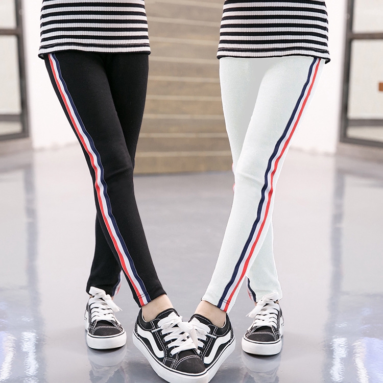 Quần Legging Thể Thao Chất Liệu Cotton Họa Tiết Kẻ Sọc Cho Bé Gái