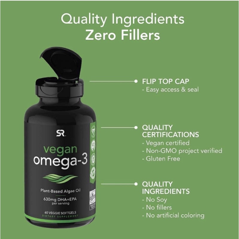Dầu Omega 3 chay Vegan Sports Research/ Sport Research thuần chay 60 viên USA