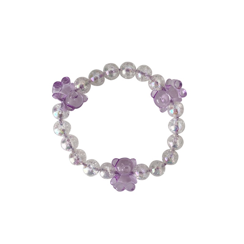 Dây thun buộc tóc xỏ hạt pha lê và mặt gấu hoạt hình dễ thương phong cách Hàn Quốc cho nữ