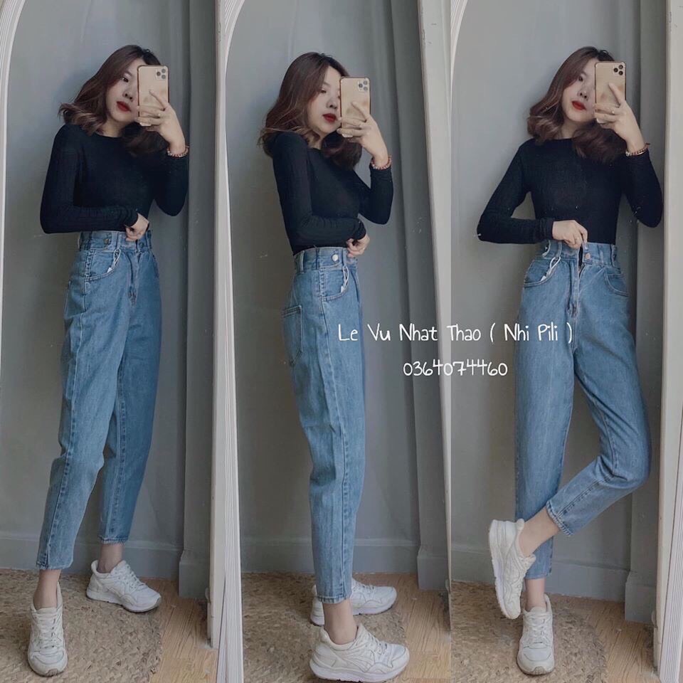 Quần jean nữ baggy King168, quần nữ co dãn nhẹ mẫu JN29