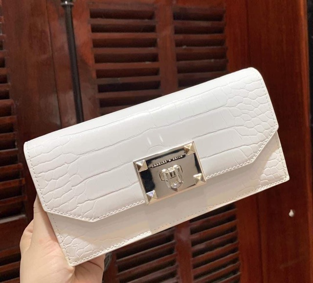 Cầm tay clutch ví ck vân rắn khoá gập có dây đeo