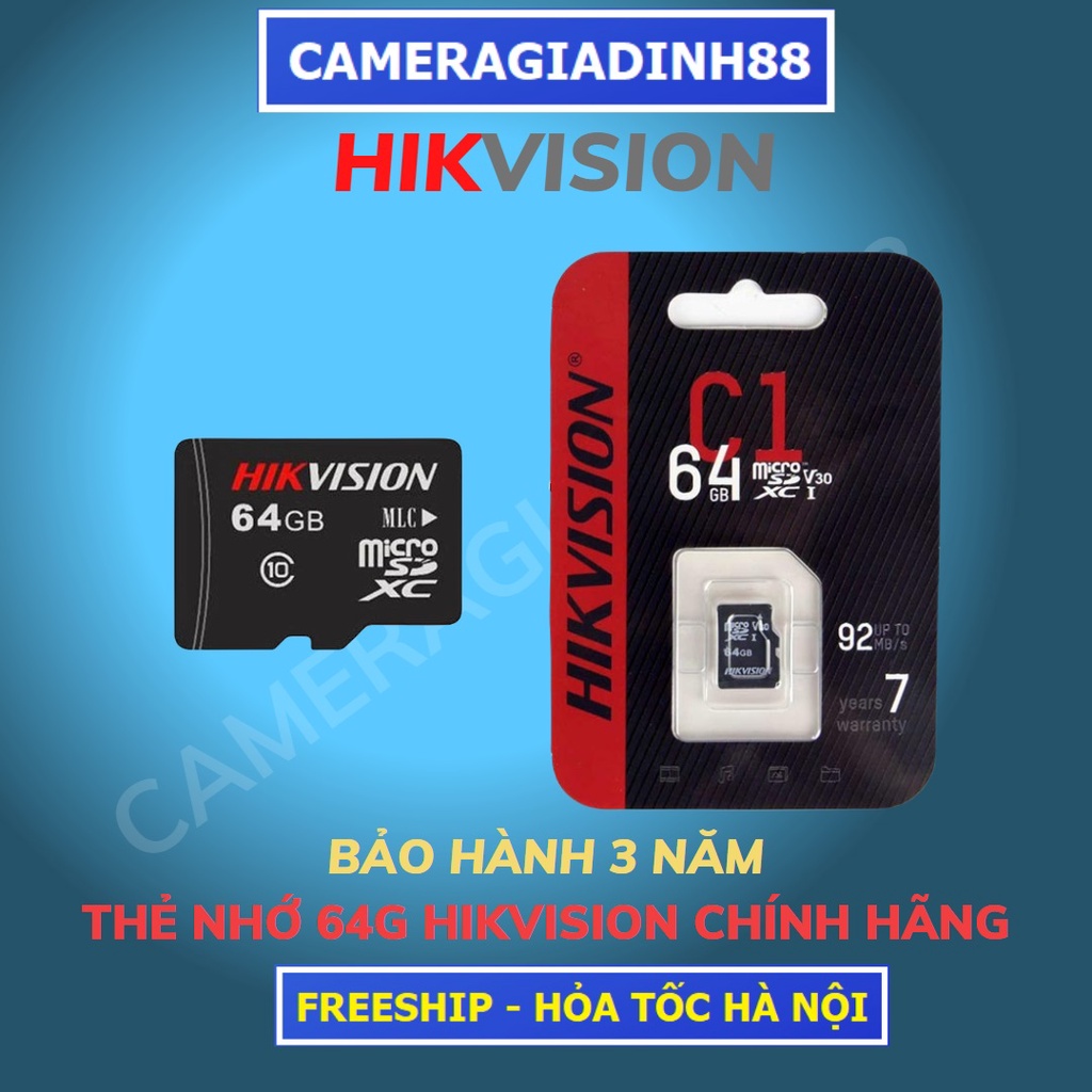 Thẻ Nhớ 64G 128G 256G HIKVISION CLASS 10 Chất Lượng Cao, Dùng cho Camera - Chính Hãng - BẢO HÀNH 24 THÁNG