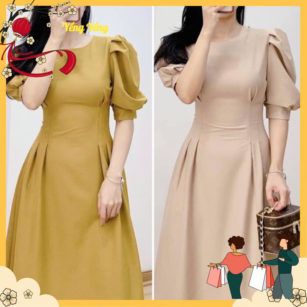 VNU215 - VÁY XOÈ BO LI EO TAY XOẮN BỒNG