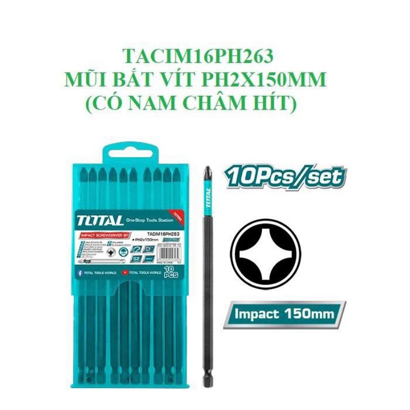 TACIM16PH263 Mũi bắt vít PH2x150mm total có nam châm hít