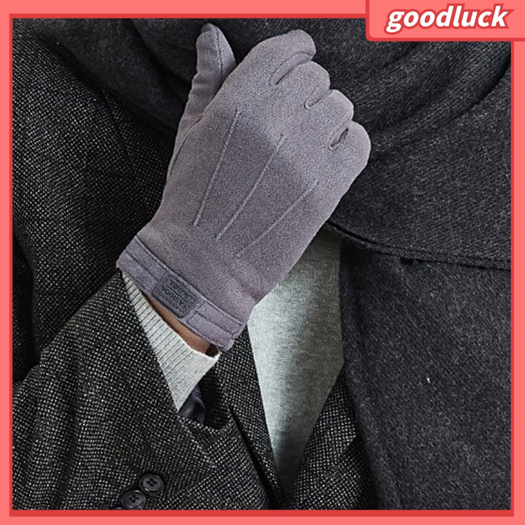 1 Đôi Găng Tay Da Lộn Lót Lông Giữ Ấm Có Thể Chạm Màn Hình Cảm Ứng Dành Cho Nam