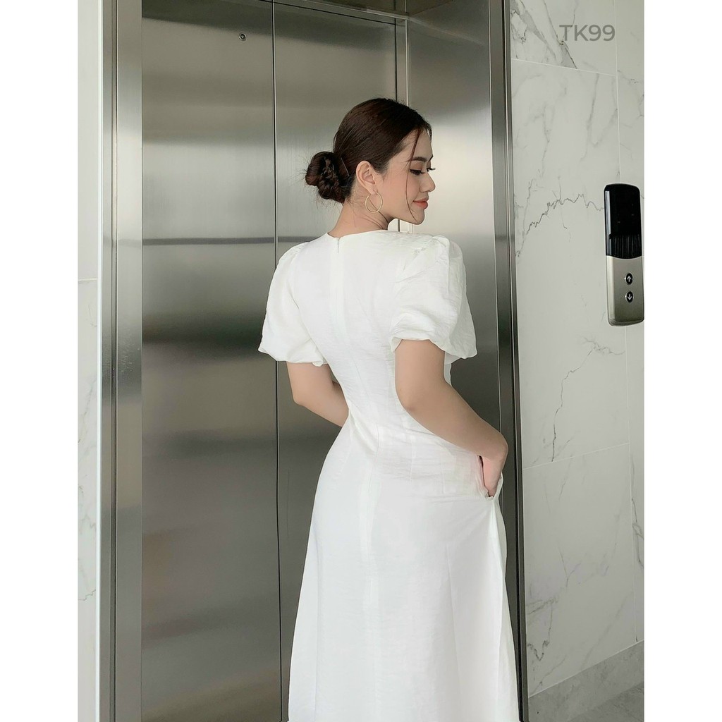 Đầm Midi Tay Phồng Phối Viền, Váy Đầm Công Sở Tay Phồng Thanh Lịch Zenna [Ảnh + Video thật] | BigBuy360 - bigbuy360.vn