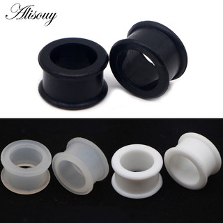 Alisouy 2 Chiếc 3mm-76mm Rỗng Kích Thước Lớn Silicon Đen Linh Hoạt Đôi loe Thịt Đường Hầm Cắm Đồng Hồ Đo Mở Rộng Cáng