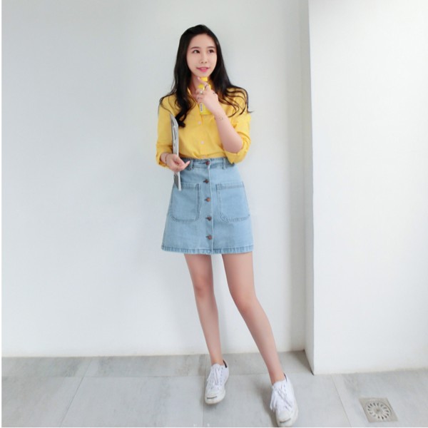 Chân váy Denim phối hàng nút có túi thời trang cho nữ | BigBuy360 - bigbuy360.vn