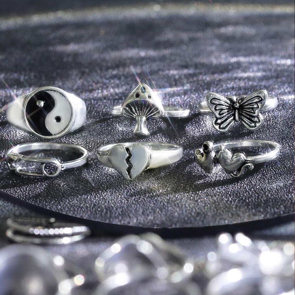 Set 6 Nhẫn Hình Trái Tim Phong Cách Retro Thời Trang Dành Cho Nữ