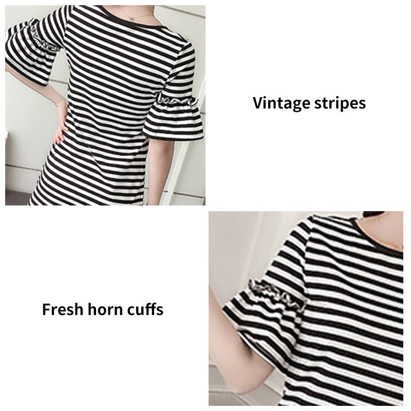 Đầm zxyouping thiết kế tay ngắn sọc ngang thoải mái và thoáng khí