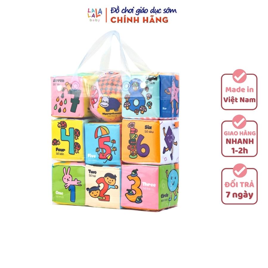 Bộ 8 đồ chơi hình khối xúc xắc Lalala Baby, cho bé 0 - 2 tuổi vừa chơi vừa học tập TRAVEL BLOCK