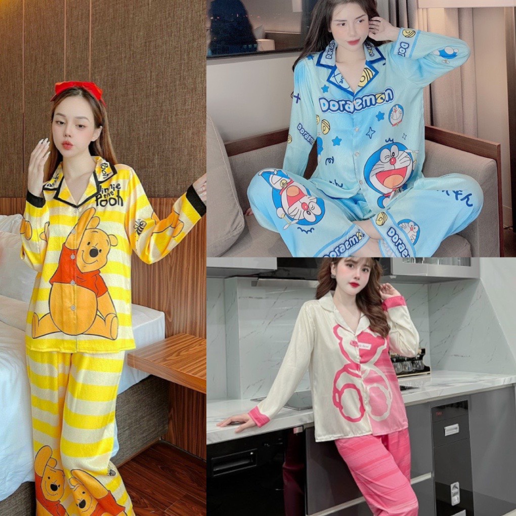 Đồ bộ nữ thiết kế đô rê mon, gấu pull, vịt con vật dễ thương