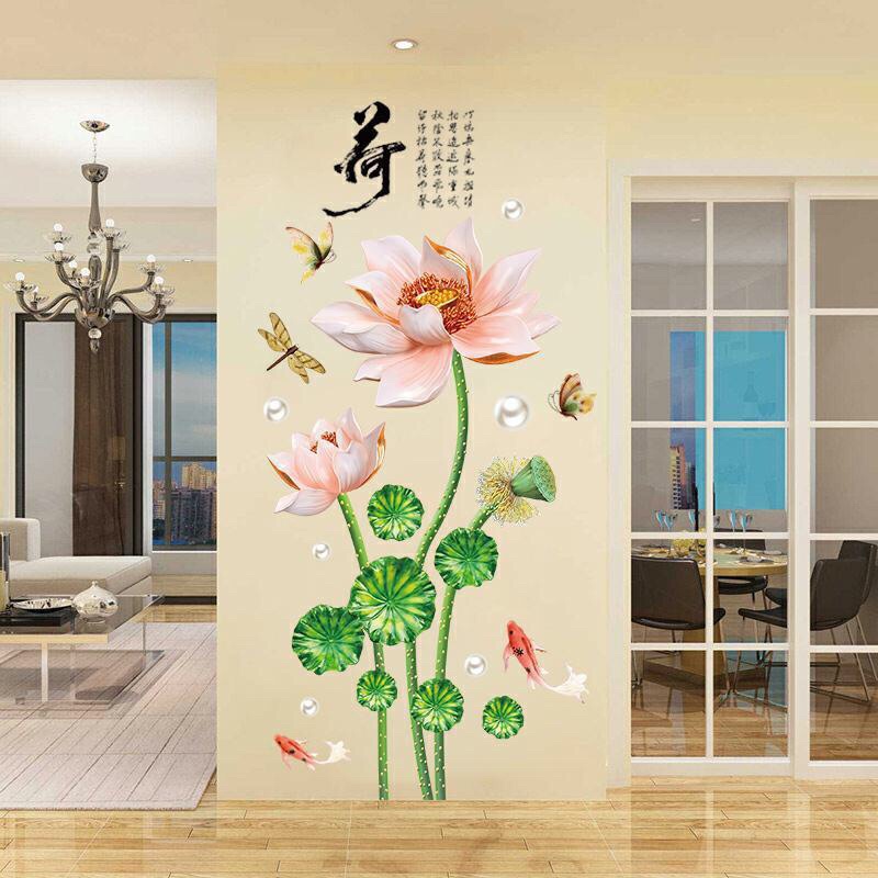 Decal dán tường, Tranh dán tường phòng khách hoa sen cánh to