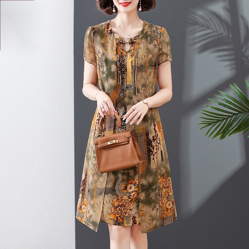 Đầm Tay Ngắn Phong Cách Phương Tây Thời Trang Mùa Hè Hàng Mới Dành Cho Nữ Trung Niên