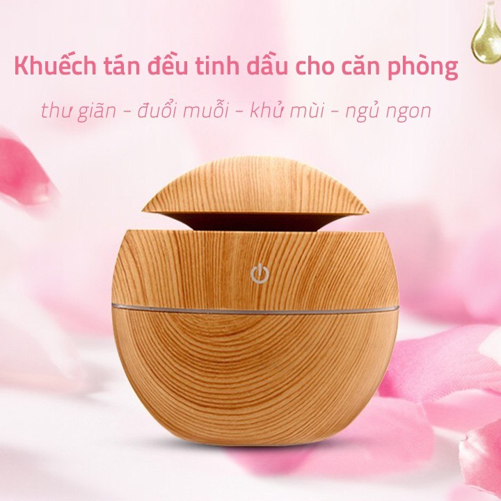 ❤️[DEAL SỐC]FREESHIP Máy xông tinh dầu vân gỗ có đèn led mẫu tròn  phun sương và tạo độ ẩm