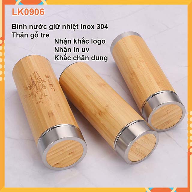 Bình giữ nhiệt bằng gỗ tre 500ml-bình tre-bình trúc khắc tên và hình ảnh-câu chúc-quà sinh nhật theo yêu cầu lk0906