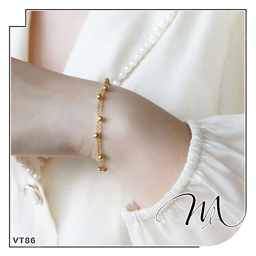 Lắc tay nữ Titan dây bi đôi đơn giản dễ thương - Măng’s House VT86