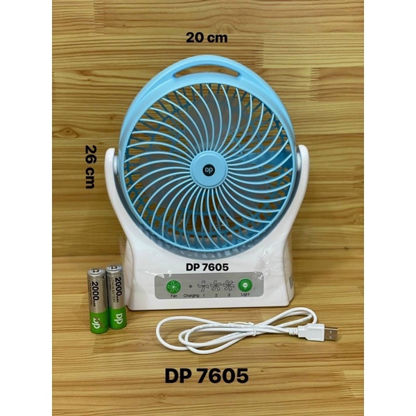 ✨ QUẠT SẠC SIÊU MÁT DP 7605 - 3 TỐC ĐỘ GIÓ CÓ ĐÈN LED BÊN HÔNG