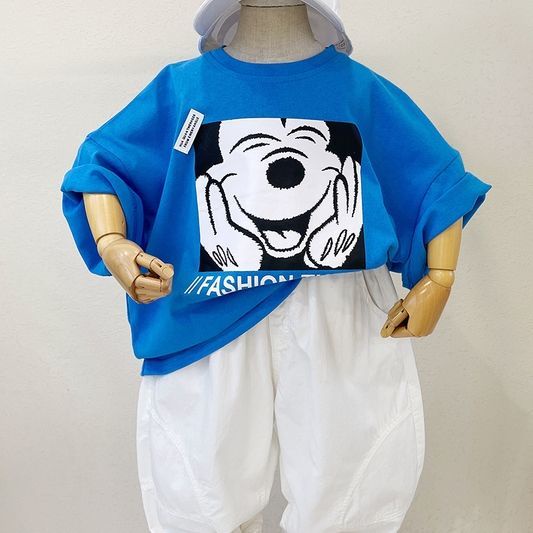 Áo Thun Cotton Tay Ngắn Cổ Tròn In Họa Tiết Hoạt Hình Mickey Dành Cho Trẻ Em