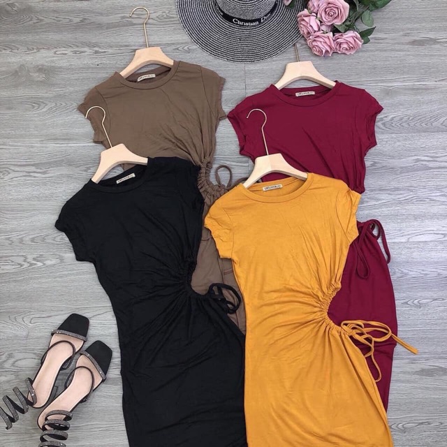 Đầm thun phối voan xếp li