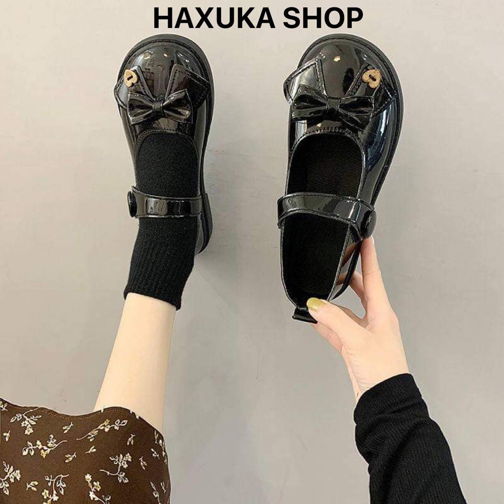 (ORDER) Giày da Retro đế bắng cài quay gắn nơ hai màu Đen Nhám và Đen Bóng | BigBuy360 - bigbuy360.vn