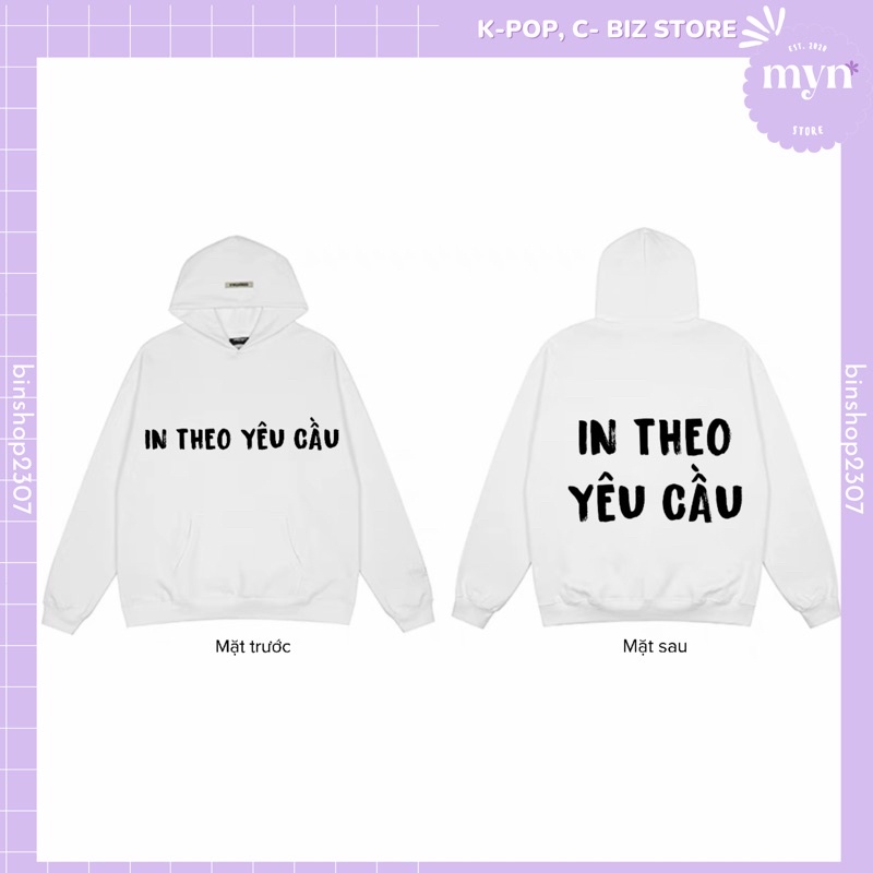 [Mã SRBACK010912 hoàn 20K xu đơn 50K] Áo Hoodie Trắng Dài Tay In Theo Yêu Cầu ( Nam Nữ Đủ Size)