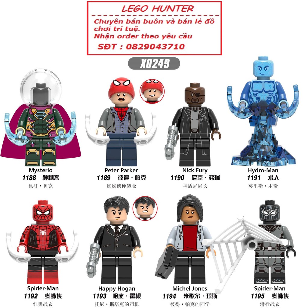 Lego Marvel Minifigures Spider-man Far From Home nhân vật Mysterio Peter Parker Nick Fury Hydro-man Happy Hogan Michelle