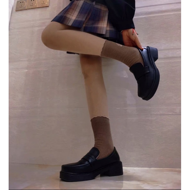 Giày búp bê mũi vuông giày oxford mũi vuông đế cao