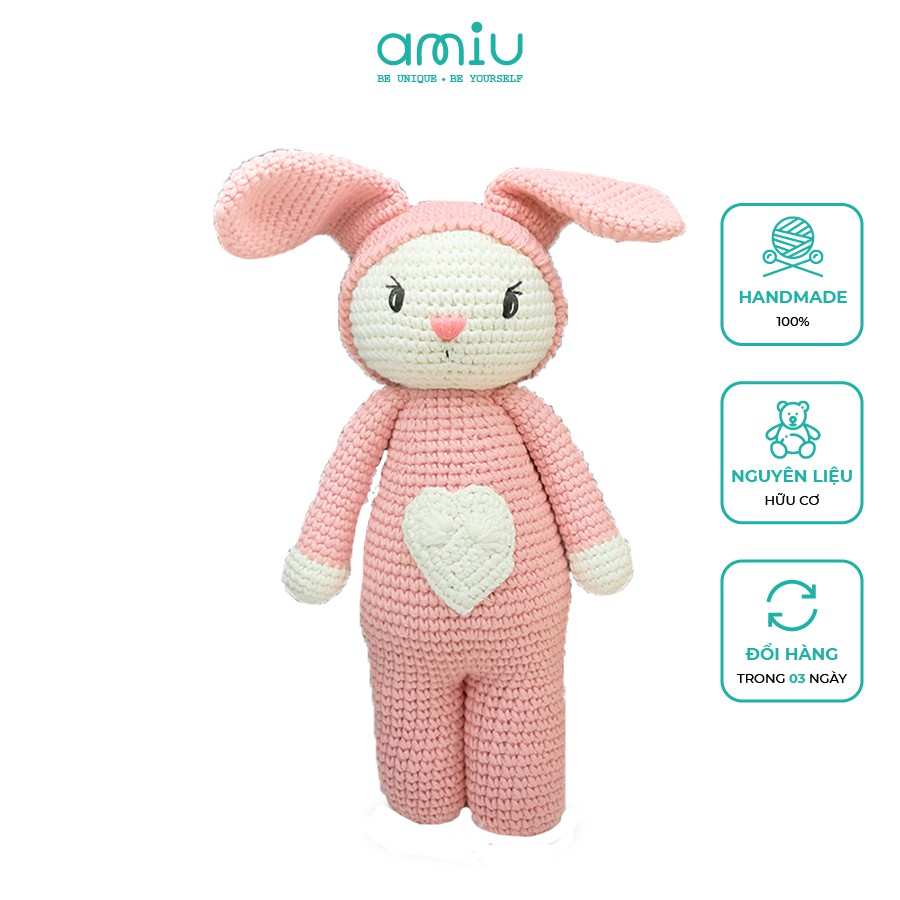 Gấu bông cao cấp Amigurumi cao cấp Amiu VN - Thỏ tim màu hồng handmade làm từ sợi cotton 100% an toàn cho bé yêu