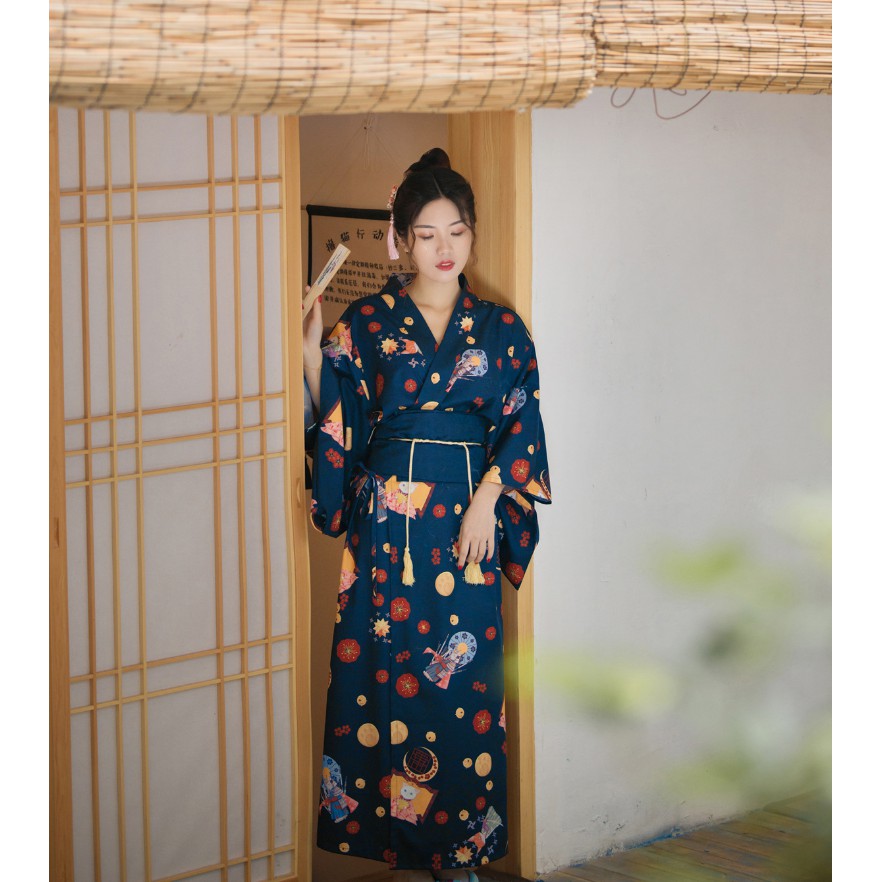 Yukata - Đào Hoa Kỳ Nguyện Miêu - Yukata họa tiết mèo kèm Obi nơ