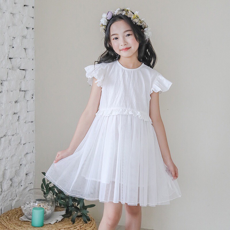 Đầm trắng tay ren cho bé gái lớn size đại