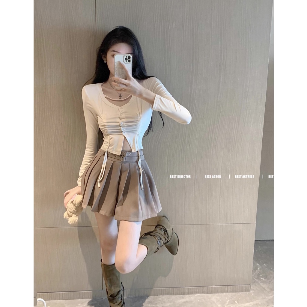 Sét Áo dây rút + Chân Váy Xếp ly trẻ trung cá tính Enola DS14