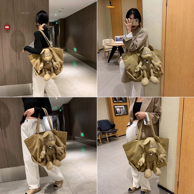 《HÌNH THẬT》Túi tote đeo vai - TÚI DU LỊCH thiết kế đính gấu mickey to siêu xinh ♥️
