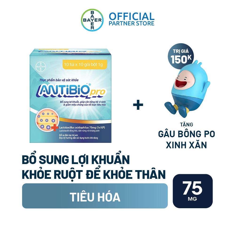 Thực Phẩm Bổ Sung Lợi Khuẩn Antibio pro 100 Gói (10 Túi x 10 Gói Bột 1G) + Thú Bông Antibio Pro