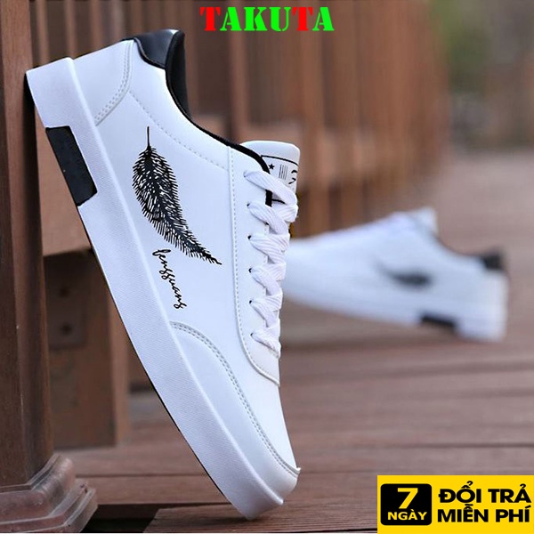 Giày nam sneaker thể thao màu trắng cổ cao cho học sinh phong cách Hàn Quốc TAKUTA mã LC