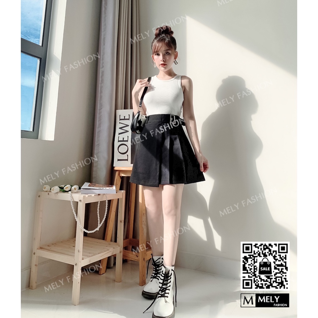 Chân váy tennis xếp ly chữ A dáng ngắn phối đai cá tính sang trọng vô cùng tôn dáng CV08
